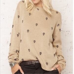 WOODEN SHIPS Mini Skull Crewneck Sweater Beige Size S/M Mohair Wool Blend